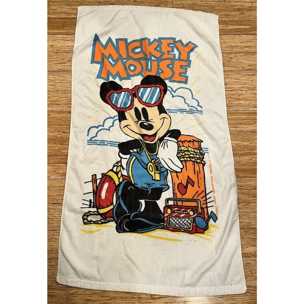 Vintage Franco Disney Mickey Mouse Beach Towel White 30x53.5"